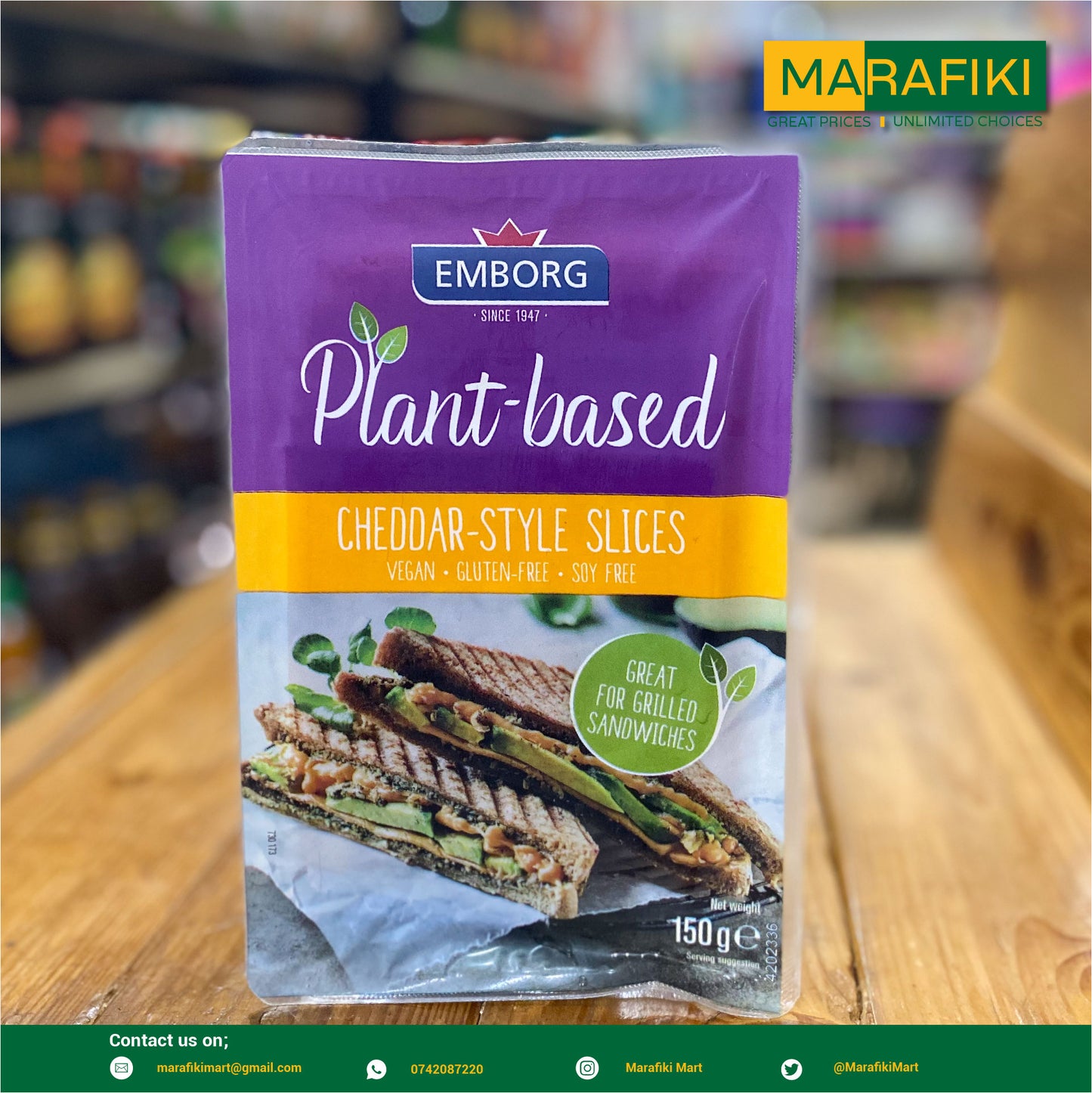 EMB CHEDDAR CHEESE STYLE SLICES 150G