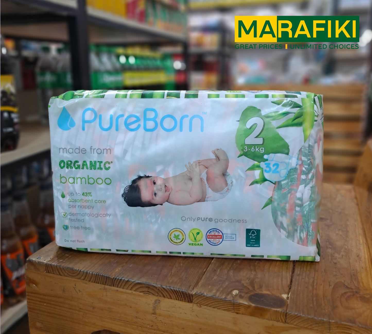 PURE BORN NAPPIES 2 32PCS